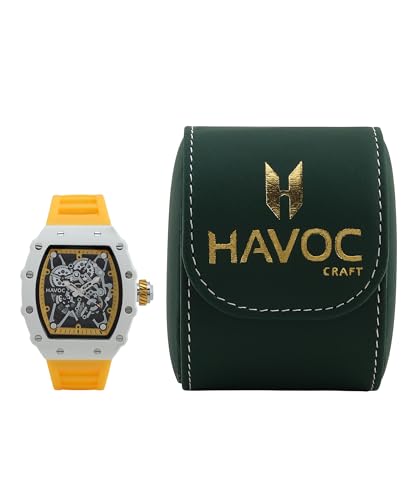 Image of Havoc Craft Men's Luxury Sports Watch 30M Waterproof Tonneau Chronograph | Analog Quartz Wristwatch with Time & Day Function | Premium Square Dial, Shock-Resistant & Anti-Magnetic Silicone Strap