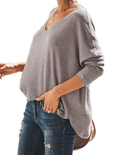 iGENJUN Women's Casual V-Neck Off-Shoulder Batwing Sleeve Pullover Sweater Tops4