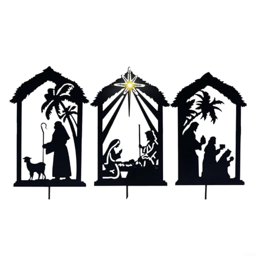 Weihnachtskrippe Silhouette 25 HomeVortex Weihnachtskrippe, Schattenpfähle, Hofschild, schwarze...