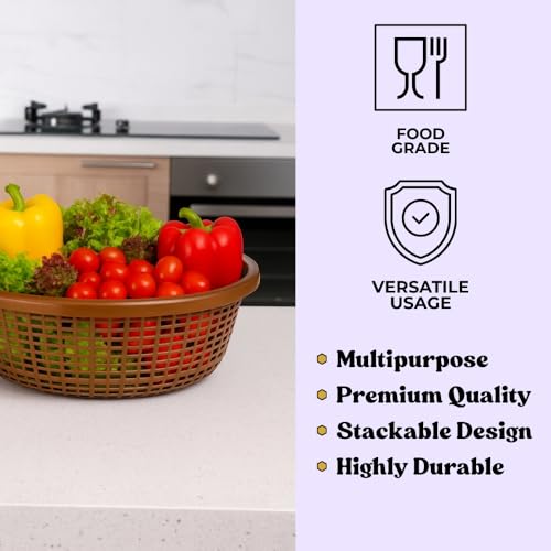 Image of Avika Small Multipurpose Round Organizer Plastic Storage Baskets| Kitchen, Bathroom, Office & Home - Durable, Stackable,Strainer Tokri For Fruits, Vegetables, Toys| Set of 1 | BLUE