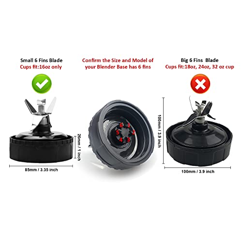 Blender Replacement 6 Fins for Ninja Blade 16 oz Cup Fit for Nutri
