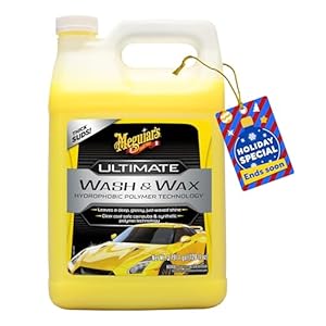 Meguiar’s Lavado y cera definitivo, lavado de autos y cera limpia y brilla en un solo paso, lava, brilla y protege con un limpiador de pintura de coche de pH neutro mejorado, 1 galón