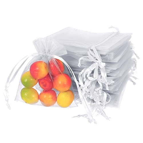 Bohoman 100Pcs Organza Gift Bags, 7 X 9 cm Cadeau Sacs À Cordon Pochettes sachets en organza sachets de lavande pour Fête De Anniversaire Coquillage Bonbons Chocolat Maille Pochettes (Blanc)