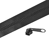 Mandala Crafts Black Plastic Zipper Tape by The Yard #10 with Pulls - 5 Yds Long Zipper by The Yard #10 Zipper Roll for Sewing Upholstery - Continuous Zipper Chain #10