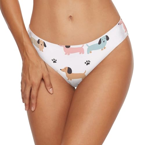 miaozhen Damen- Badeanzug, Dackel, blau, rosa, weiß, modisch, volle Abdeckung, Badehose für Damen, Teenager, Mädchen, Dackel, Blau, Rosa, Weiß, M Große Größen