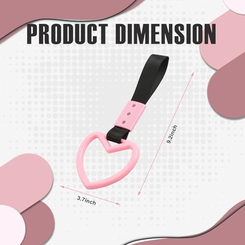 Image of 2PCS Heart Shaped Car Handle Straps, Rear Bumper Warning Keychain Ring with Drift Charm for Car Exterior Interior Accessories (Pink)