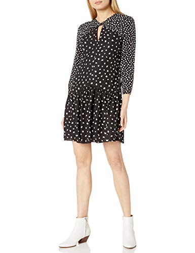 Rebecca Taylor Women's Long Sleeve Polka Dot Dress with Knot Neckline, Black, 4