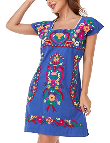 Image of YZXDORWJ Women Mexican Embroidered Dress Ruffle Collar Sleeveless
