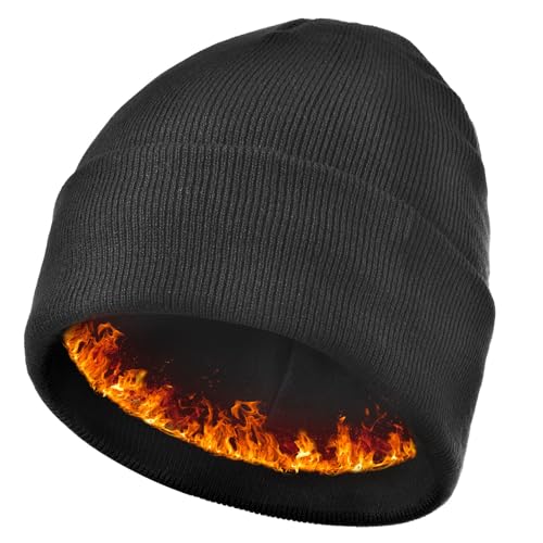 Keains Unisex Wooly HatThermal Winter HatsWarm Fleece Lining Hats Knit Beanie for Men and WomenGifts for Men Women Dad Black
