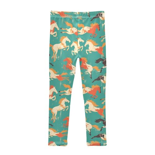 KLL Seamless Pattern Horse Flat Style Girls Athletic Leggings Comfortable High Waisted Athleisure Pants Gym2