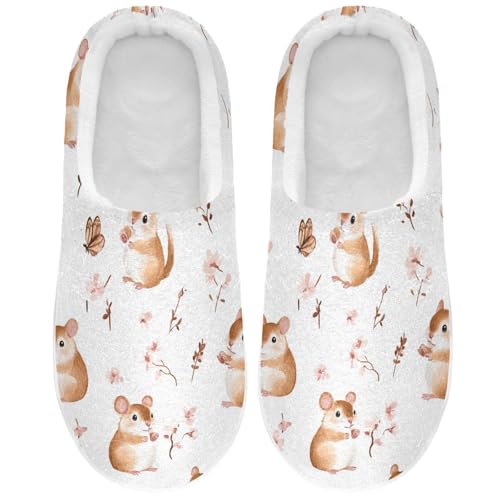 JUNZAN Cute animal White Women Home Cotton Slippers Winter Memory Foam Hotel Slippers for Spa Christmas Presents 6-7