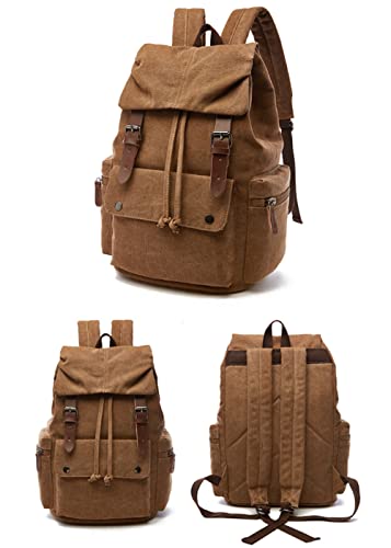 Canvas Backpack Casual Laptop Knapsack Travel Satchel Fashion bag-Coffee2
