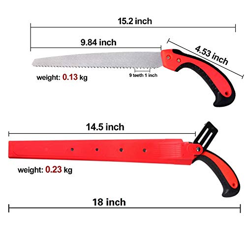 Pruning Saw with Sheath for Trimming Trees Branches Wood Bone PVC Plants Shrubs, Large Sharp 15.2" Hand Saw with Scabbard, Japanese Blade, Smoother Clean Cut, Safety Lock, Non Slip Handle(Red) - Thumbnail 4
