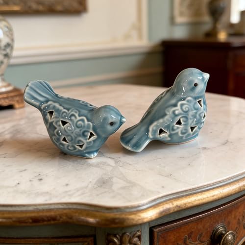 Set de 2 Figuras Decorativas de Pájaro de Cerámica miniatura 1