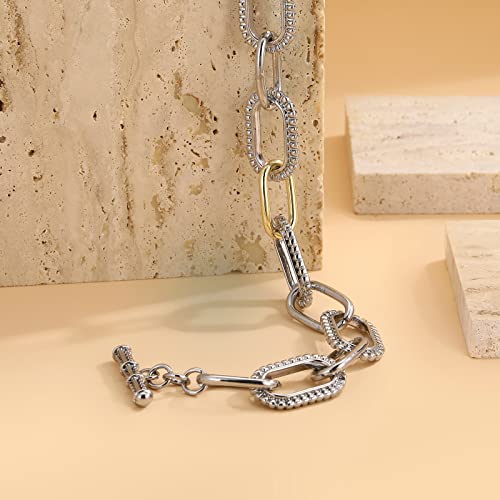 Mytys Link Bracelet for Women Gold and Silver 2 tone Circles Chain Wire Bangle Designer Inspired Bracelets (style 1) - Thumbnail 4