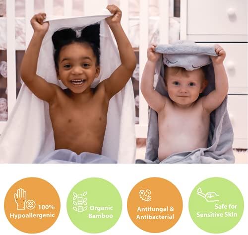 JM Hooded Baby Towel for Kids & Babies - Soft, Large Bath Towels, 35"x35" - 100% Bamboo, Hypoallergenic, Absorbent - Perfect Baby Gift, Newborn Essentials with Washcloth & Laundry Bag - Lamb