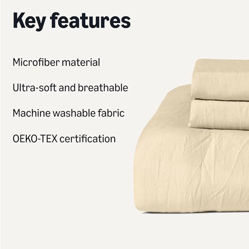 Image of Amazon Basics Brushed Microfiber Comforter Set, Extra Soft with Natural Texture, Oeko-TEX Certified, 3-Piece, King, Beige