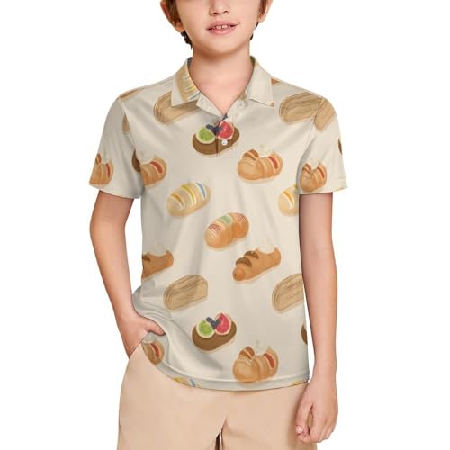 Boys' Classic Polo Shirts Short Sleeve Moisture-Wicking Golf & Tennis Shirts for Youth Teens Cute Bread
