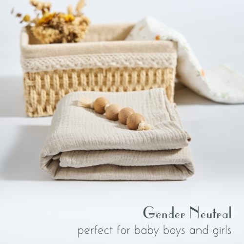 Image of Meracorallo Muslin Swaddle Blanket, 100% Cotton Receiving Blanket Soft and Breathable Swaddle Wrap for Baby Boys and Girls, Beige