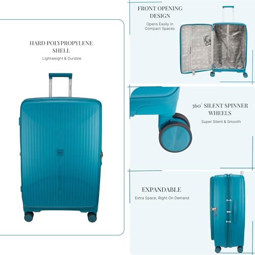 Image of F Gear Myton Cyan Blue Large Front Opening Hard Luggage | Lightweight Expandable Check-in Suitcase with 360 Spinner Silent 8-Wheels, Built-in TSA Lock, Anti-Theft Zipper & 3-Level Telescopic Trolley