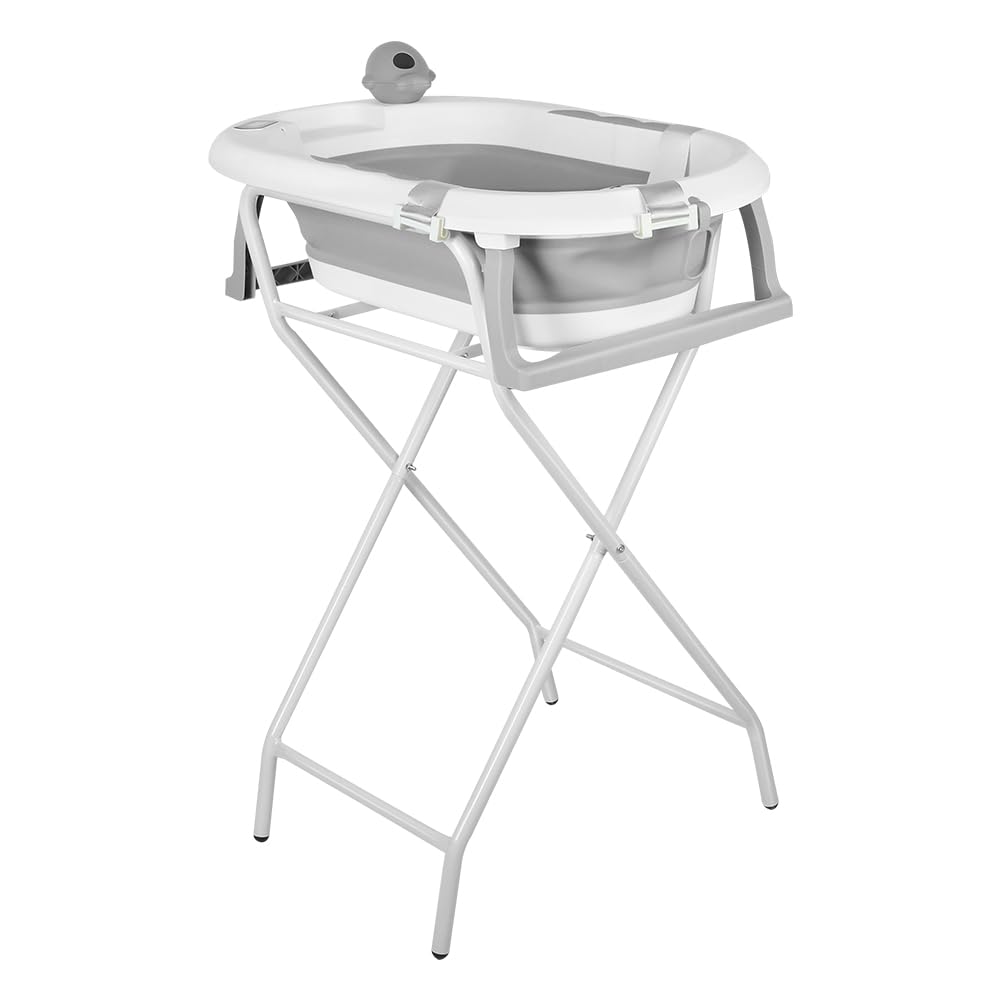 Bañera para bebés con soporte ergonómico para bebés con soporte de cierre compacto, organizador para padres, hasta 10 kg, Style 5, 81,5 x 48 x 21 cm, gris