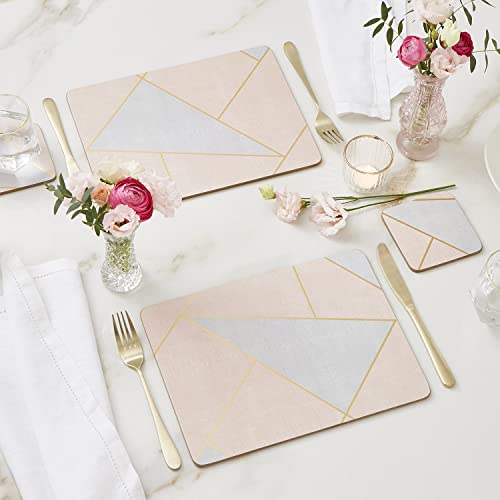 Pimpernel Urban Chic Collection Placemats | Set Of 4 | Pink And Taupe Shard Design | Heat Resistant Mats | Cork-Backed Board | Hard Placemat Set For Dining Table | Measures 15.7” X 11.7” #TOP5