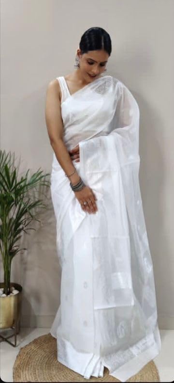 Image of Banarasi soft Cotton-Silk Saree with Unstitched Blouse - Graceful Design for Special Occasions, Weddings & Festivals