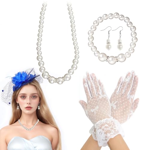 Heliltd 5Pcs Fascinators for Women Tea Party Fascinator Hat for Women Veil Tea Party Hats and Gloves Set