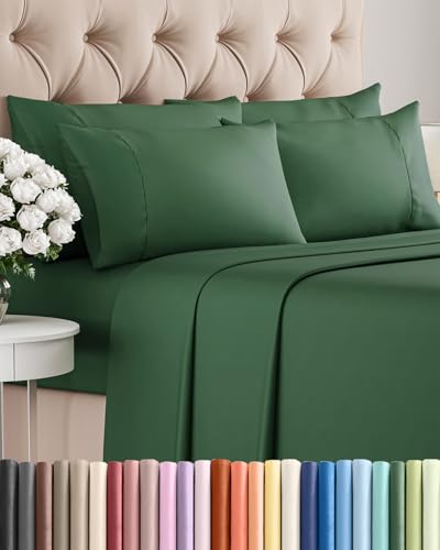Image of King 6 Piece Bed Sheet Set - Breathable & Cooling Sheets - Emerald Green | Ultra Soft Hotel Luxury Bedding Set w / 8-16 Inch Deep Pockets - 1 Flat & 1 Fitted Sheet & 4 Pillowcases - Wrinkle & Fade Free