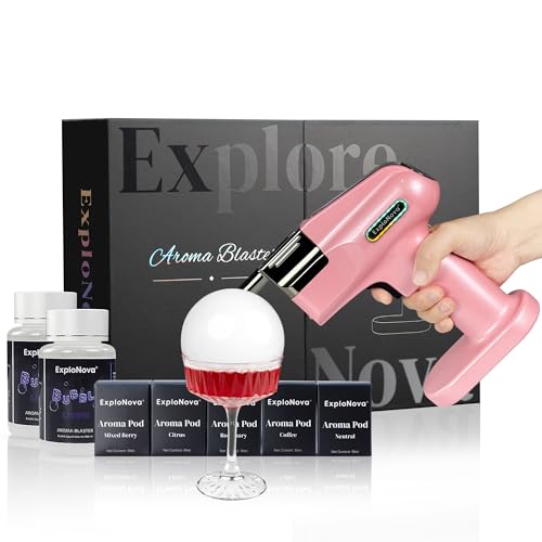Cocktail Smoke Bubble Gun with 5 Flavour Aroma Pods and Edible Bubbles, whiskey smoker kit, Food Drink Decor Perfect for Bar, Party and Home, Gift for Engagement & Birthday - Pink