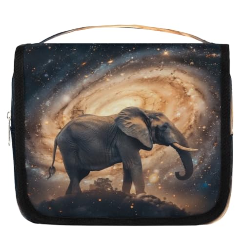 Neceser de viaje con diseño de elefante africano galaxia para mujeres, hombres, niñas, niños, maquillaje, cosméticos, bolsa de aseo colgante, organizador de artículos de tocador, color, 4.5 L,