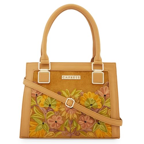 Image of Caprese Siji Tresna Small Tote Bag for Women with Multiple Pockets | Kashida Embroidery Shoulder Bag with Adjustable & Detachable Strap and Zipper Closure | Ideal for Work, Everyday Outings