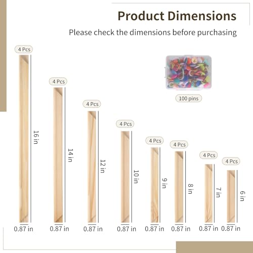 Image of Needlepoint Stretcher Bars for Needlework - 8 Sizes with 100 Pins, Canvas Stretcher Bars, Needlework Art Supplies, Wood Canvas Needlepoint Frames, Easy Assembly, Ideal for Embroidery, Needlework