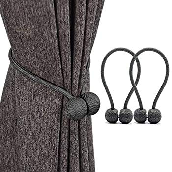 Image of Home Cloud Magnetic Curtain Tiebacks Curtain Drape Holdbacks Clips Rope Holder Buckles for Home Bedroom Office (1 Pair 2pcs, Dark Grey)
