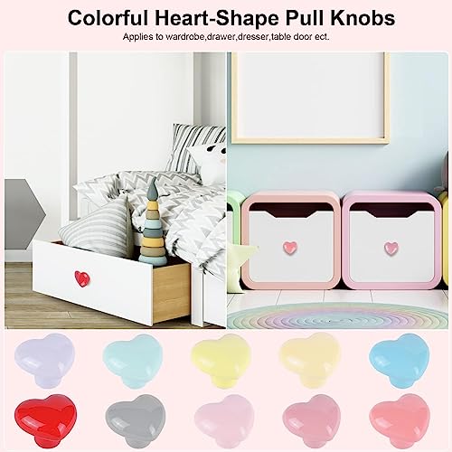 ShipeeKin 10x Colorful Cute Glossy Ceramic Knobs Love Heart Shape Lovely Door Pull Knob Cabinet Closet Ceramic Drawer Cupboard Kitchen Dresser Kids Child Bedroom Pulls Wardrobe Handles - Image 3