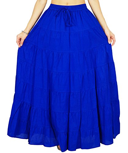 Skirt Long Maxi Skirt Beach Wear Cotton Summer Wear Clothing- 18 Royal Blue