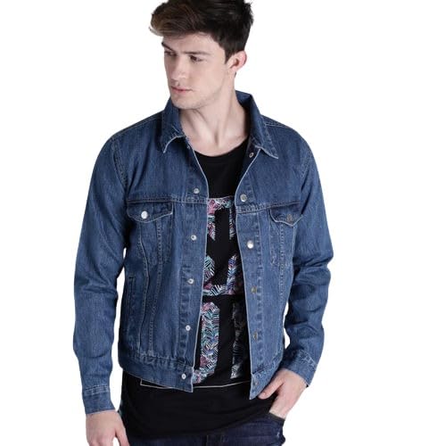 Stylish Long Sleeves Solid Blue Denim Jacket, Winter Denim Jacket For Men