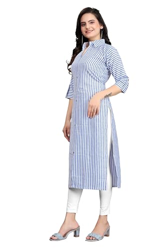 Image of Women Striped Cotton Straight Kurta (Pink)