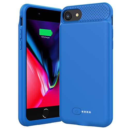 Battery Case for iPhone 6/6s/7/8/SE 2020/SE 2022, ATGIH Real 6000mAh Ultra Slim Extended Power Case Protective Smart Charger Cover for Apple iPhone Support Lighting C Type Changing-4.7inch (Blue)