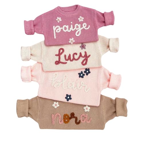 Personalisierter Baby-Strickpullover Mit Handgesticktem Namen Und Monogramm - Geschenk Für Baby Junge, Mädchen, Kleinkind Zum Geburtstag, Babyparty