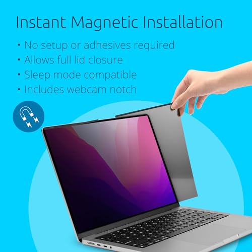 Image of Kensington MP16 Magnetic MacBook Pro Privacy Screen for 16 inch MacBook Pro (2021-2024, M1, M2, M3, M4, Pro, Max), Removable Laptop Privacy Screen, Anti Glare Blue Light MacBook Mac Screen Protector