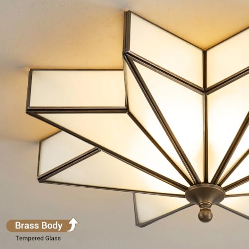 Image of Star Flush Mount Ceiling Light: 20 Inch Brass Milk Glass Lighting Fixture