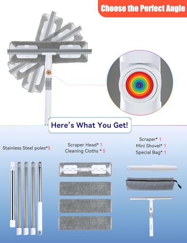 Image of CTIME 80 inch Window Washing Kit with Extension Pole : Professional Window Cleaner Tool | Window Cleaning Squeegee Kit for High /Outdoor /Glass & Bathroom Surfaces with Storage Bag + 5 Microfiber Cloths