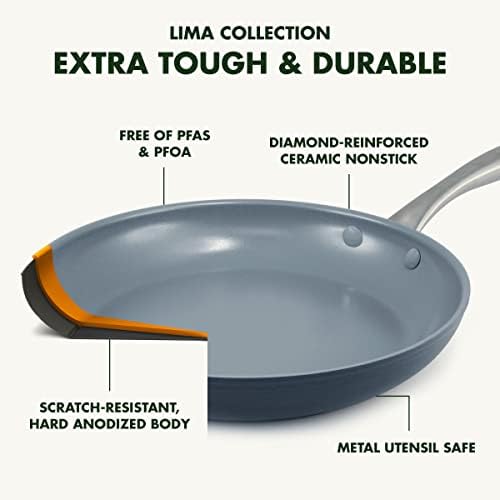 GreenPan Lima Hard Anodized 8" 10" & 12" Frying Pan Skillet Set, Ceramic Nonstick, PFAS-Free Nontoxic Pots & Pans, Oven & Broiler Safe, Stainless Steel Handles, Cookware for Eggs & Omelet, Gray - Thumbnail 4