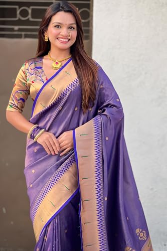 Image of SGF11 Women's Paithani Soft Lichi Silk Kanjivaram Sarees With Blouse Piece