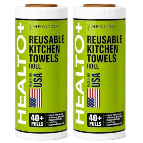 Image of HEALTO+ (New-Gen) Reusable Kitchen Towel Roll (80 Sheets) / 20X Washable, Highly Absorbent Thick & Soft Kitchen Wipes (Cross-Weaved Fabric). (2, Large)