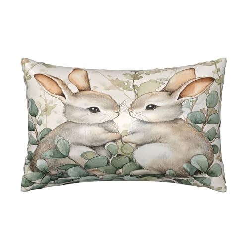 Easter Cute Bunny Satin Pillowcase Green Leaves Silk Pillow Cases for Hair and Skin Slipping Body Pillow Cover with Zipper Queen Size 20x30 Pillowcase Decorative for Kids Bedroom