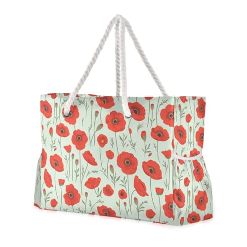Oil Painting Poppy Portable Shoulder Weekender with side pocketes Weekender Overnight Bag Perfect for Travel Pool Swim Beach Vacation Necessities