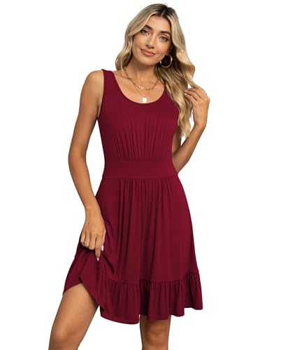 LILBETTER Women's Summer Casual U Neck Sundresses Pleated Knee Length Sleeveless Tank Dress4