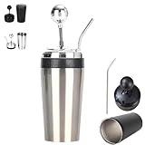 Botella metálica estilo carreras 600 ml, botella isotérmica estilo carreras con tapa y pajita, boca ancha, acero inoxidable con aislamiento al vacío (SILVER)